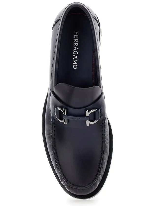 'Fort' Blue Slip-On Loafers With Gancini Detail In Brushed Leather Man