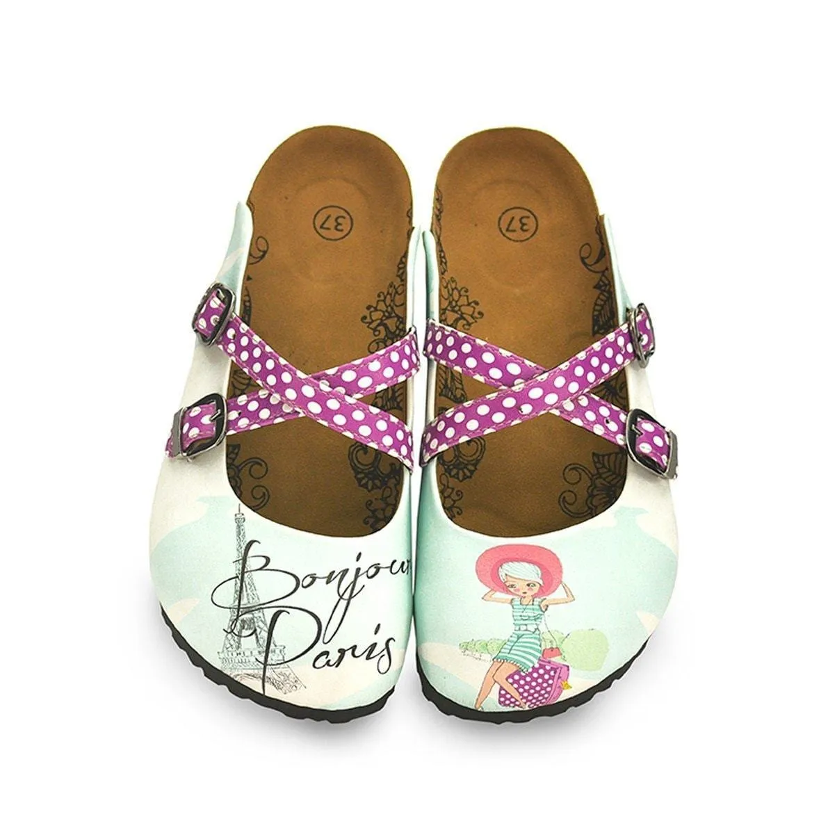 Fuchsia & White Bonjour Paris Cross-Strap Clogs WCAL125
