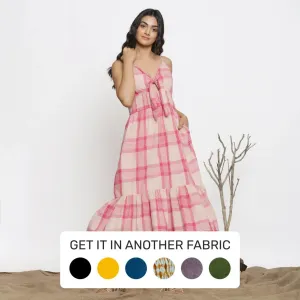 Fuchsia Handspun Cotton Tie Neck Midi Sundress