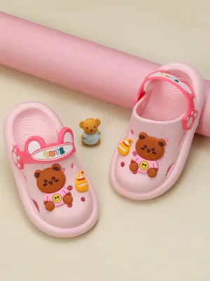 Girl's Pink Bear-Themed Clogs with Cute Strap