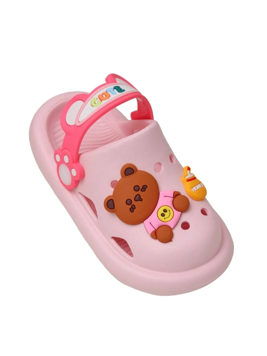 Girl's Pink Bear-Themed Clogs with Cute Strap