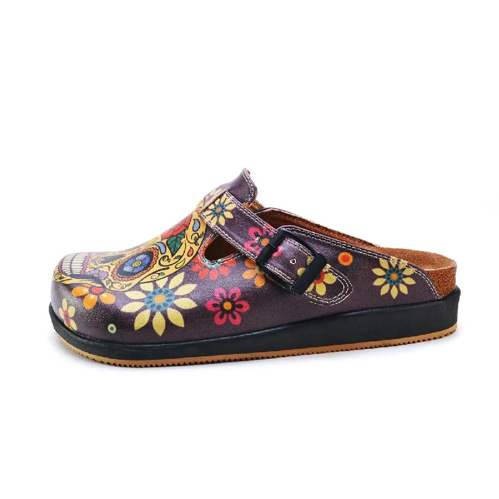 Gold & Crimson Sugar Skull Clogs - GYB301