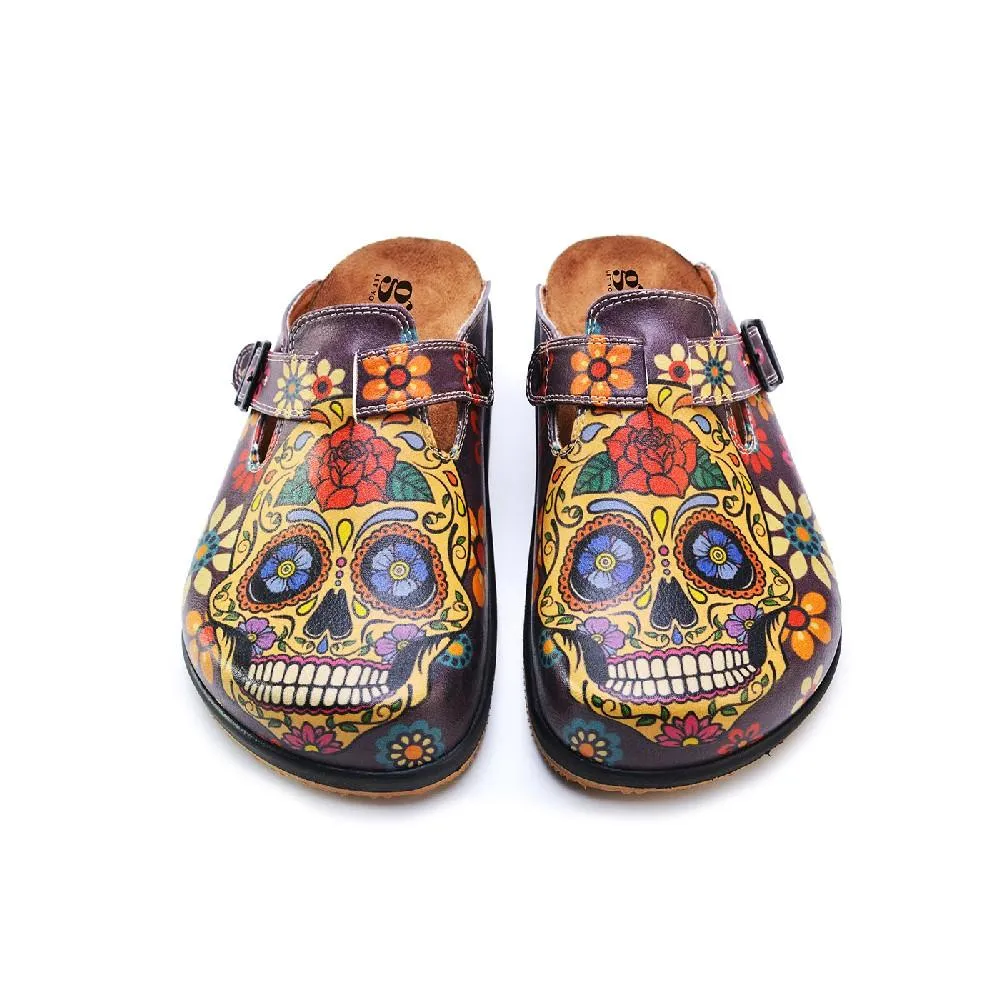 Gold & Crimson Sugar Skull Clogs - GYB301