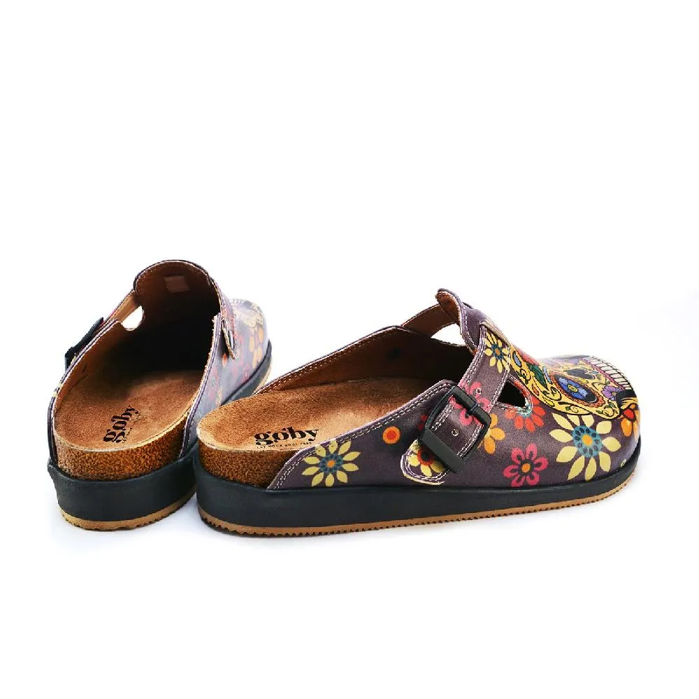 Gold & Crimson Sugar Skull Clogs - GYB301