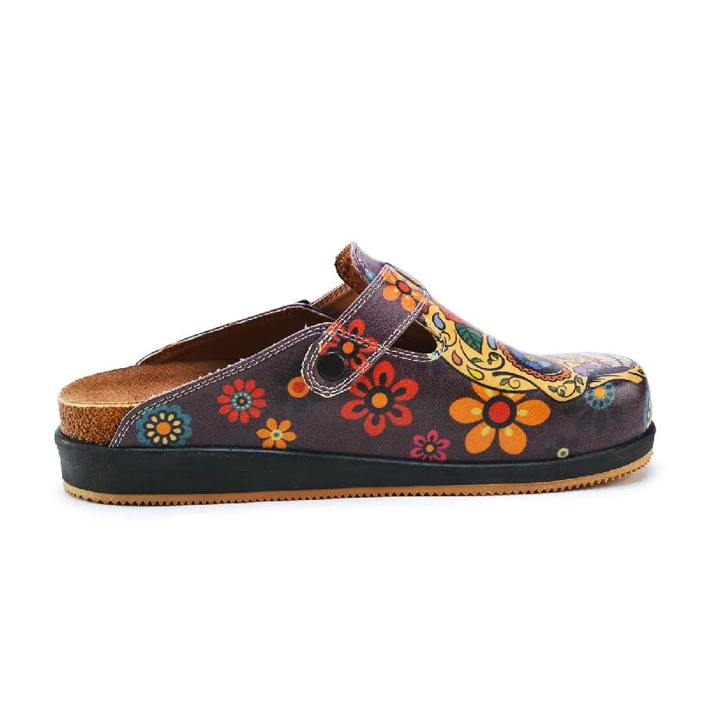 Gold & Crimson Sugar Skull Clogs - GYB301