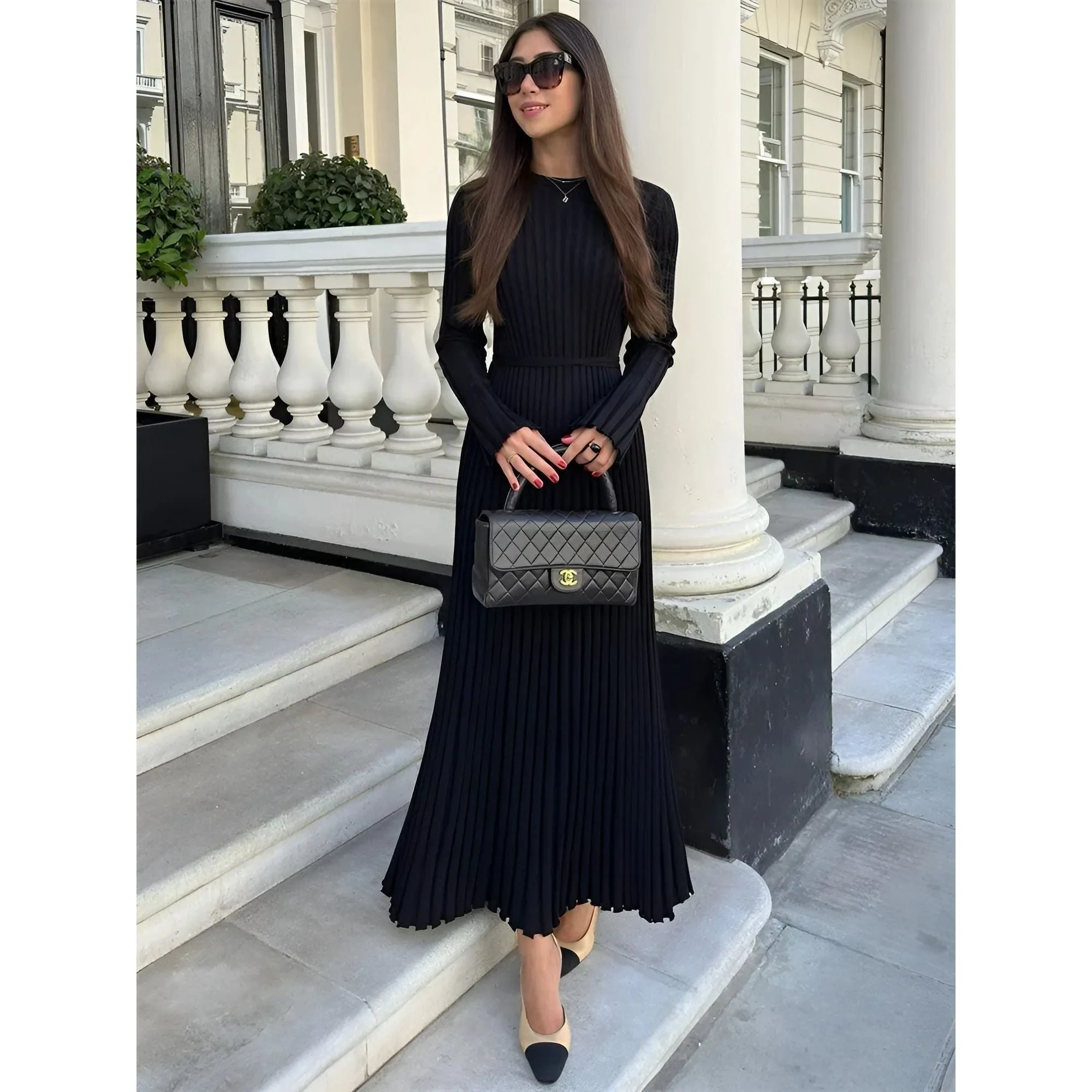 Gracy Dress - Elegantes und Atmungsaktives Langärmeliges Kleid