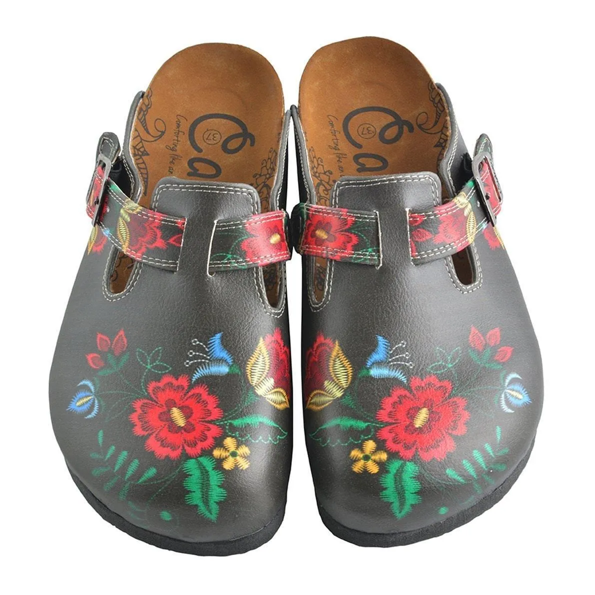 Gray & Red Floral Clogs WCAL355