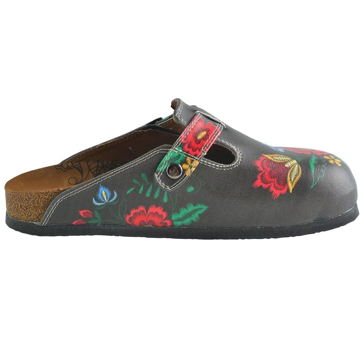 Gray & Red Floral Clogs WCAL355