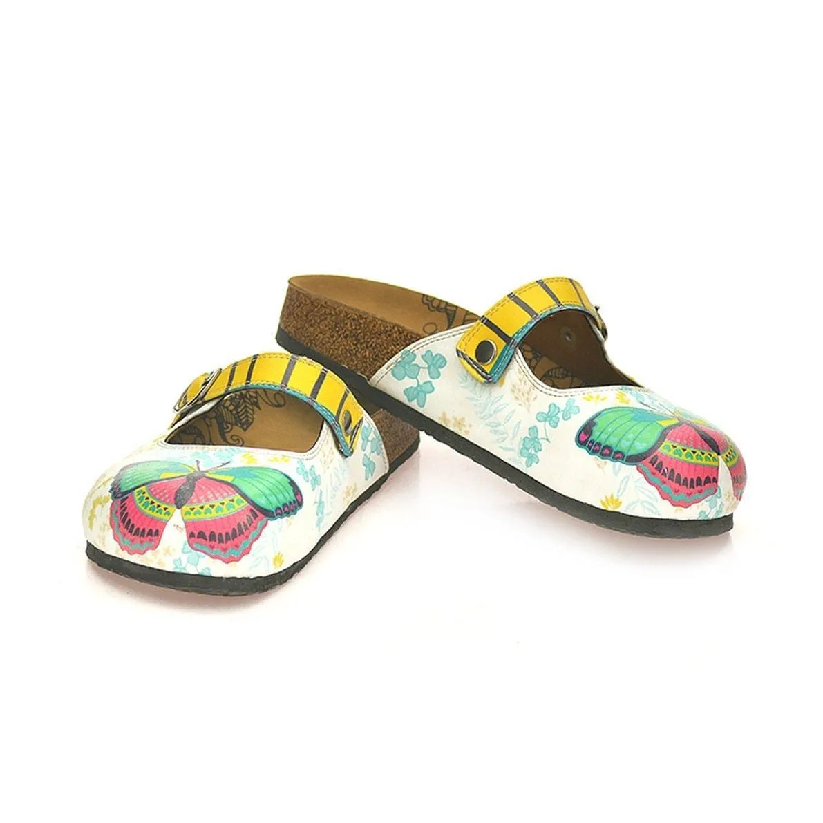 Green & Pink Butterfly Clogs CAL802