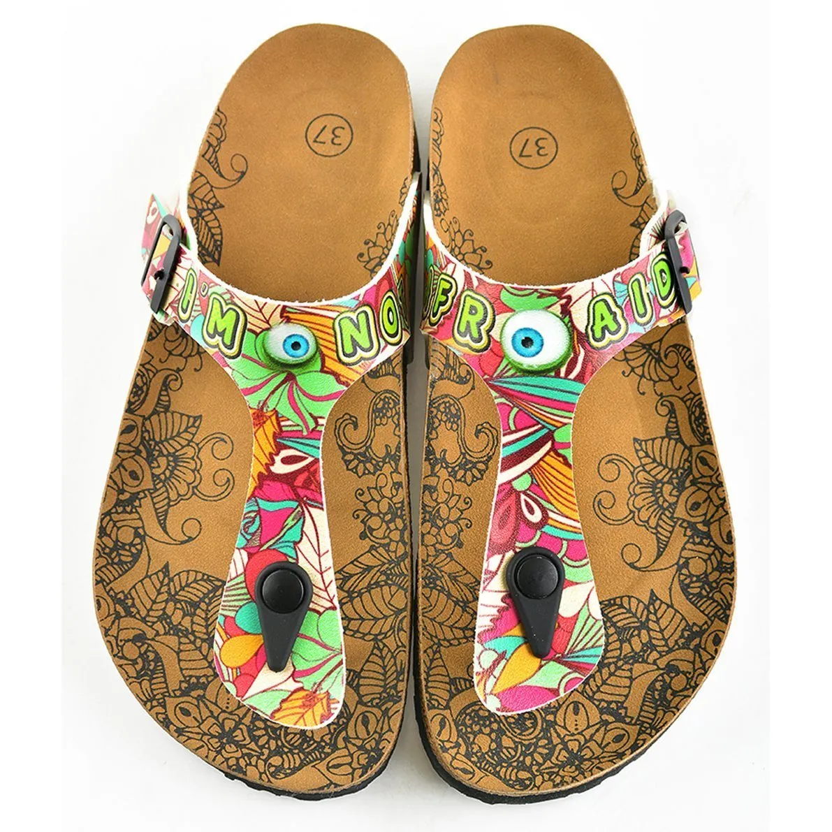 Green & Pink Im Not Afraid T-Strap Sandal CAL502