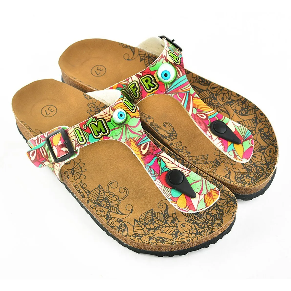Green & Pink Im Not Afraid T-Strap Sandal CAL502