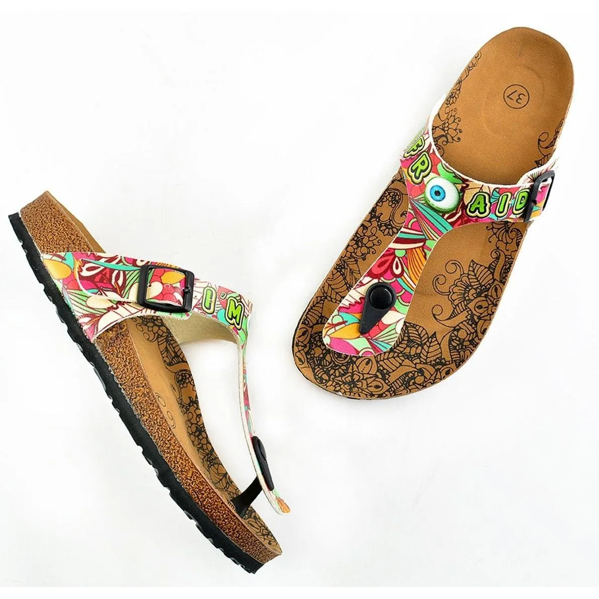 Green & Pink Im Not Afraid T-Strap Sandal CAL502