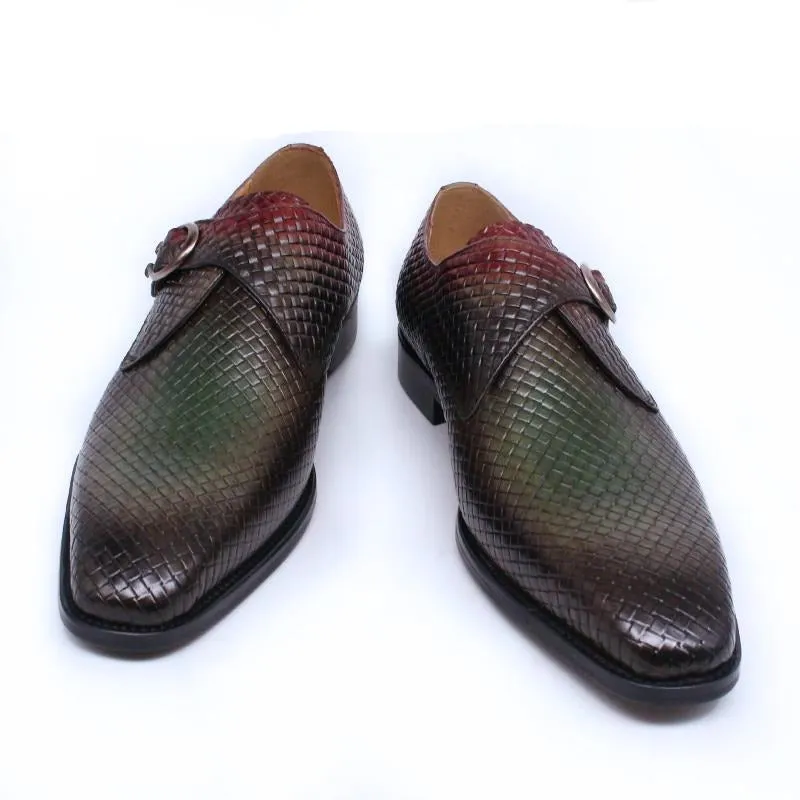 Handmade Genuine Leather Slip On Monk Strap Shoes