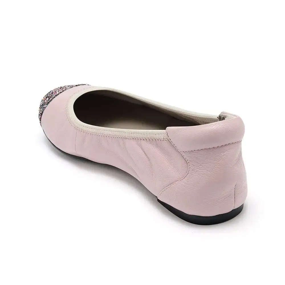 Harrow - Pastel Pink Glitter Toe Leather Flats