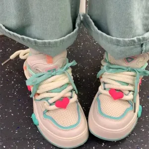 Hnzxzm Summer New Sweet Cute Women Sneaker Y2k Preppy Style Breathable Female Mesh Shoes Korean Casual Fashion Student Platform Shoes
