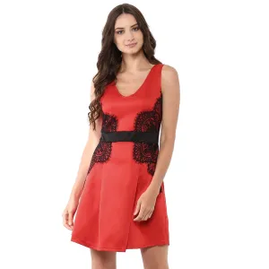 Jaune Premium Elena Black Lace Red Skater Dress