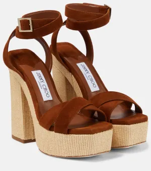 Jimmy Choo suede platform sandals Gaia 140, brown