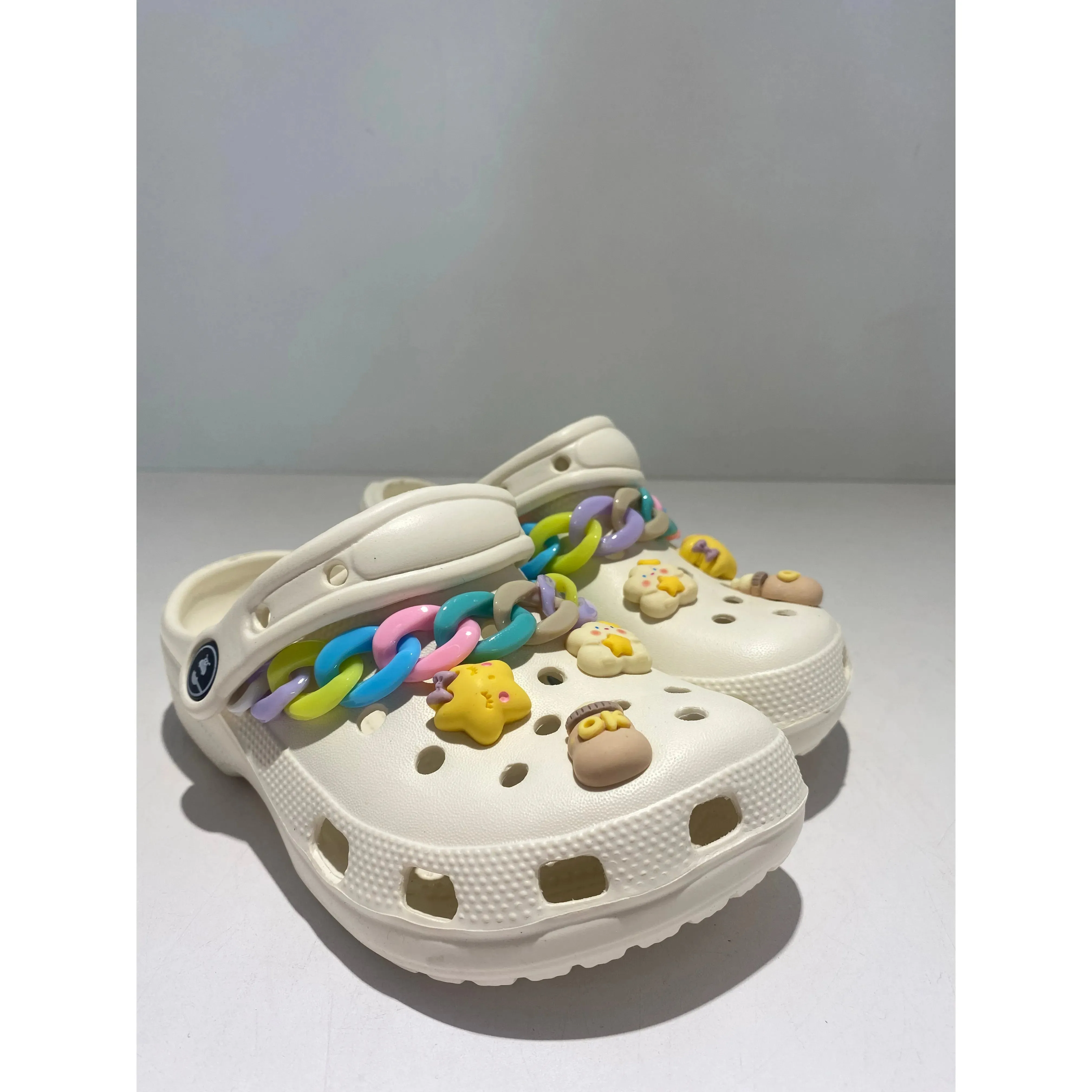 Kids Cartoon Themed Clogs with Stickers & Chain Trim Kids Footwear CHP464BG24