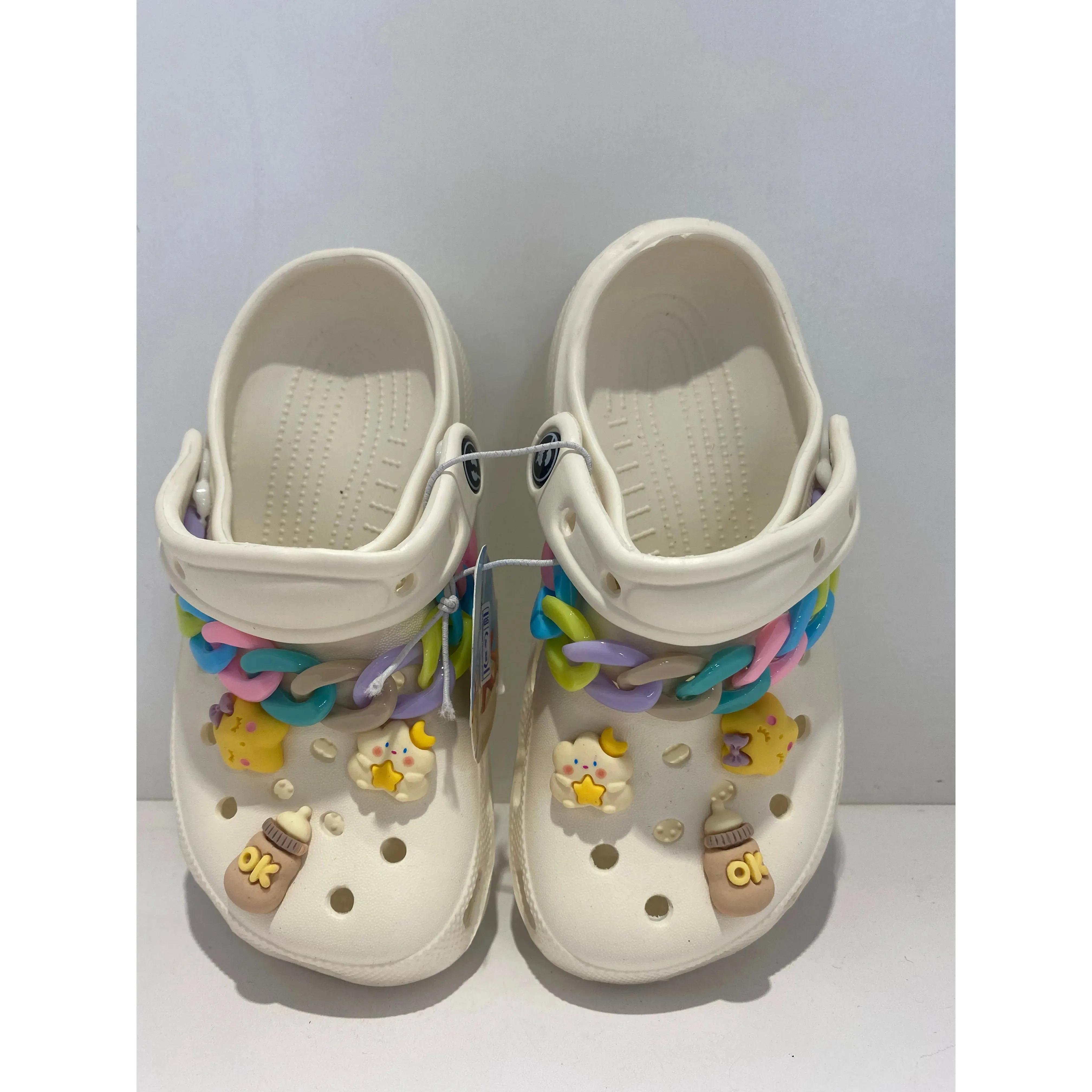 Kids Cartoon Themed Clogs with Stickers & Chain Trim Kids Footwear CHP464BG24