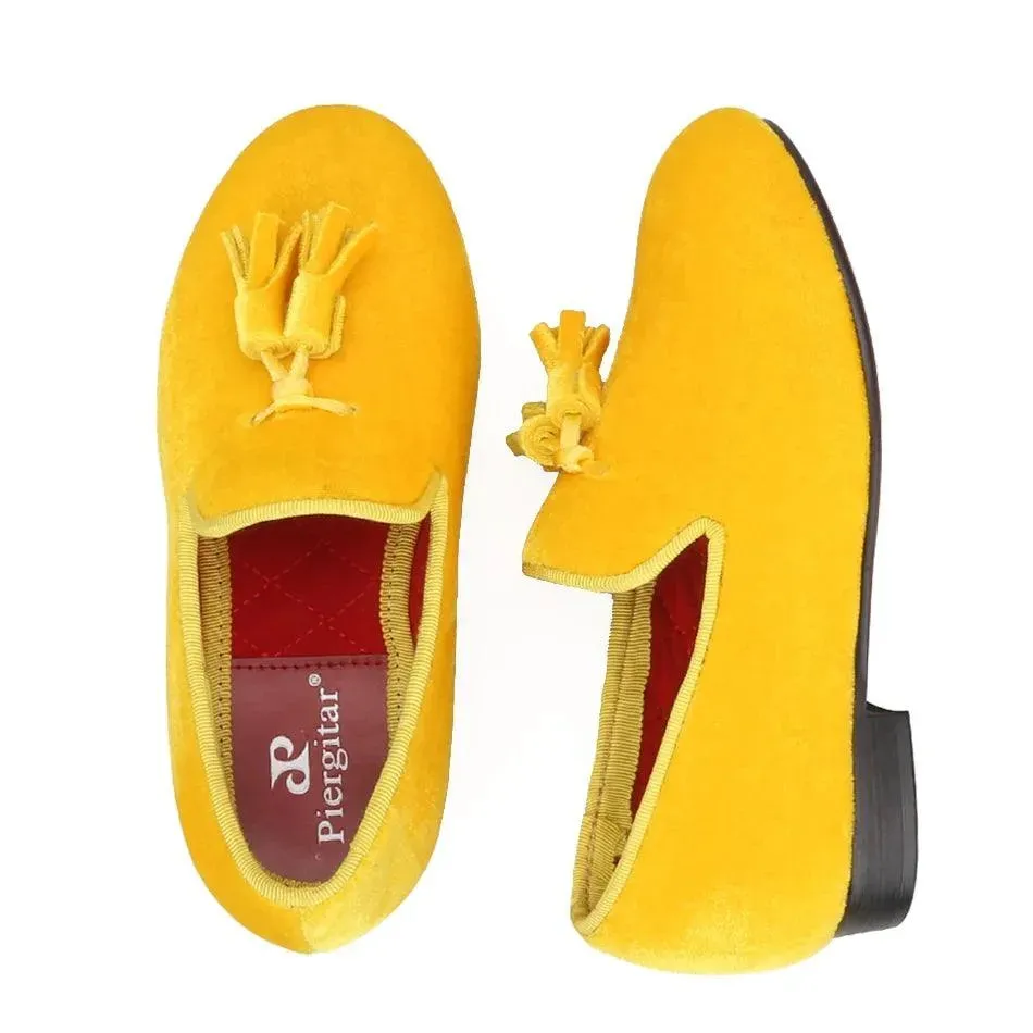Kids Loafers Golden Velvet Kids' Handmade Loafer Shoes: Perfect for Children's Parties