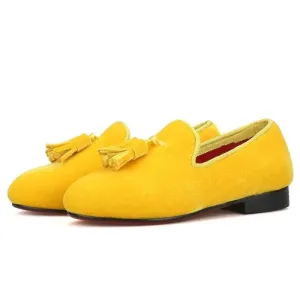 Kids Loafers Golden Velvet Kids' Handmade Loafer Shoes: Perfect for Children's Parties