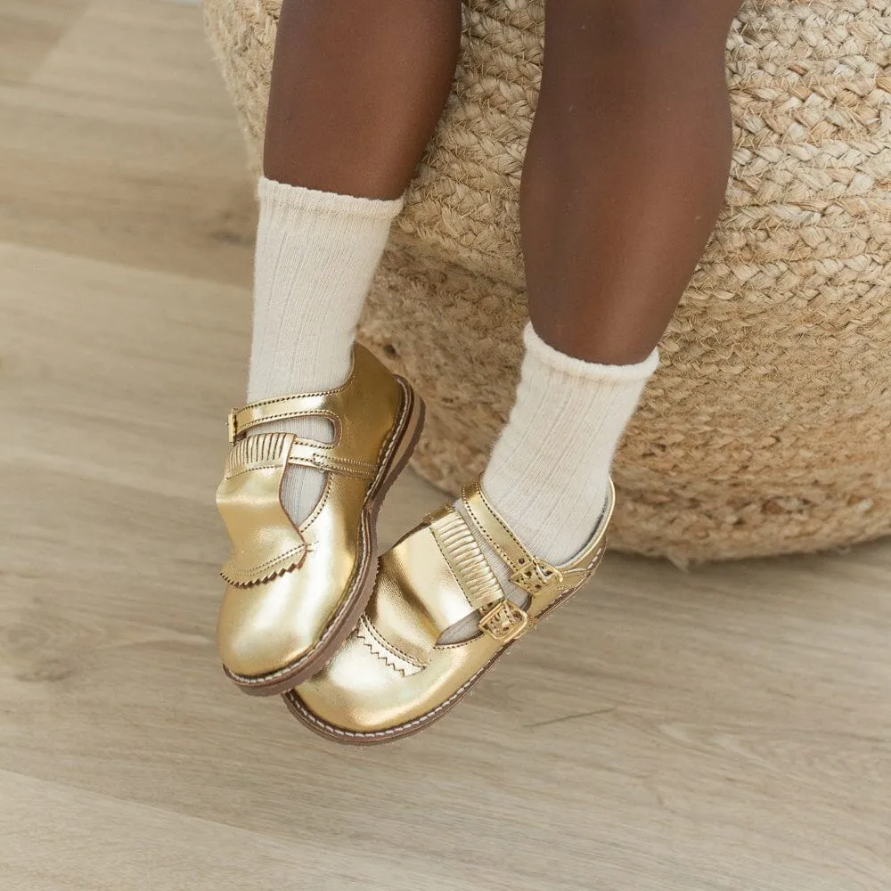 Kiltie T-Strap | Gold
