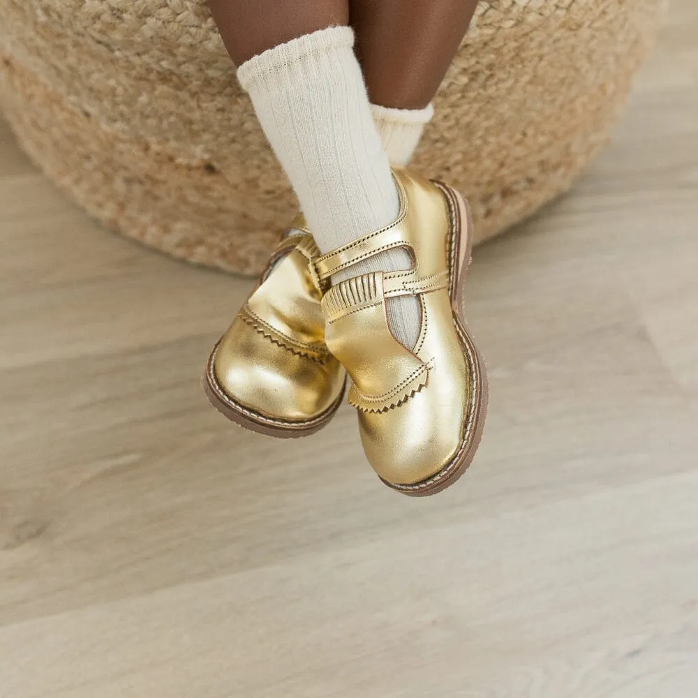 Kiltie T-Strap | Gold