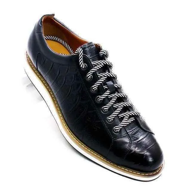 Leather Crocodile Pattern Green Black Men's Casual Shoes MCSFCO48 Street Flat