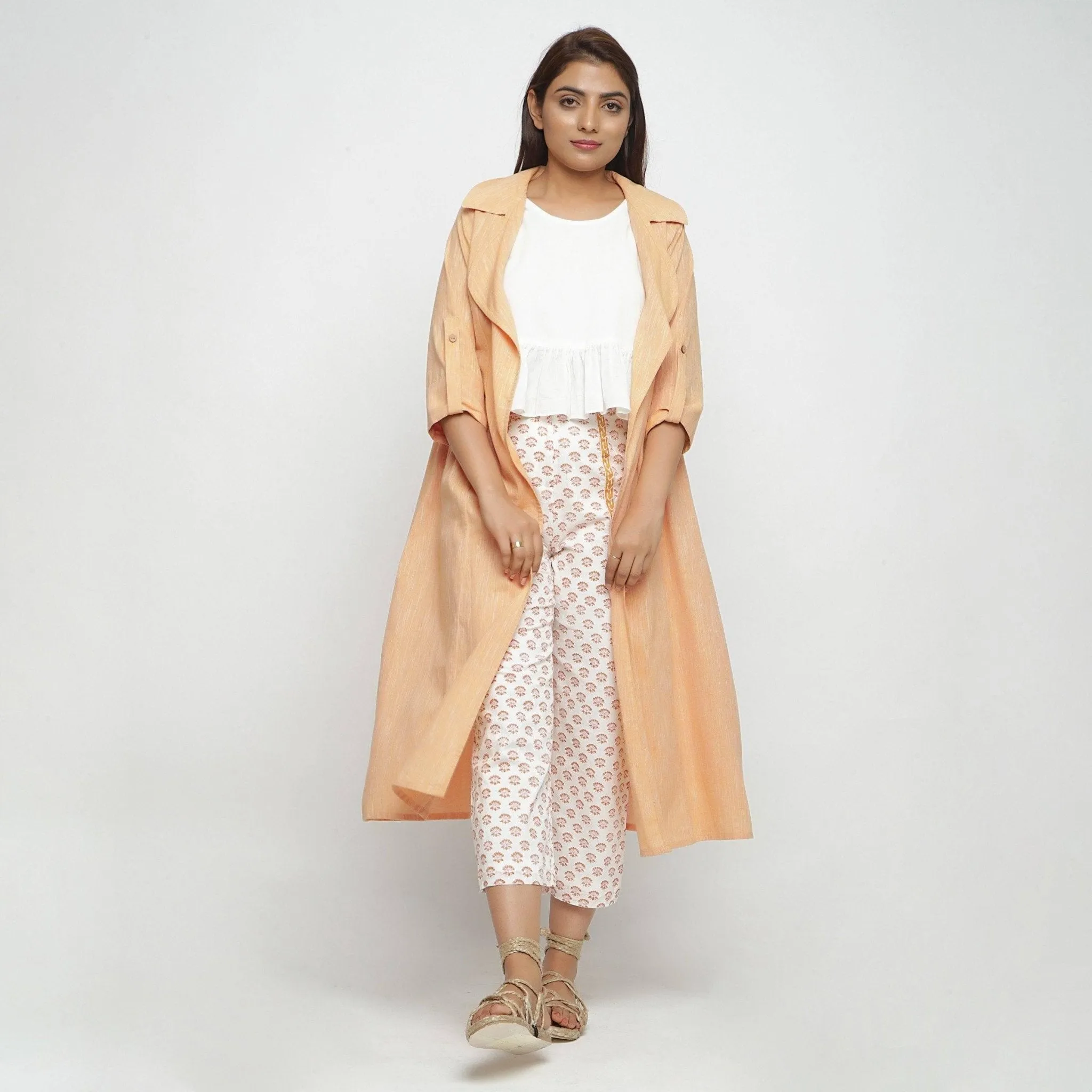 Light Yellow Yarn Dyed Cotton Lapel Collar Overlay