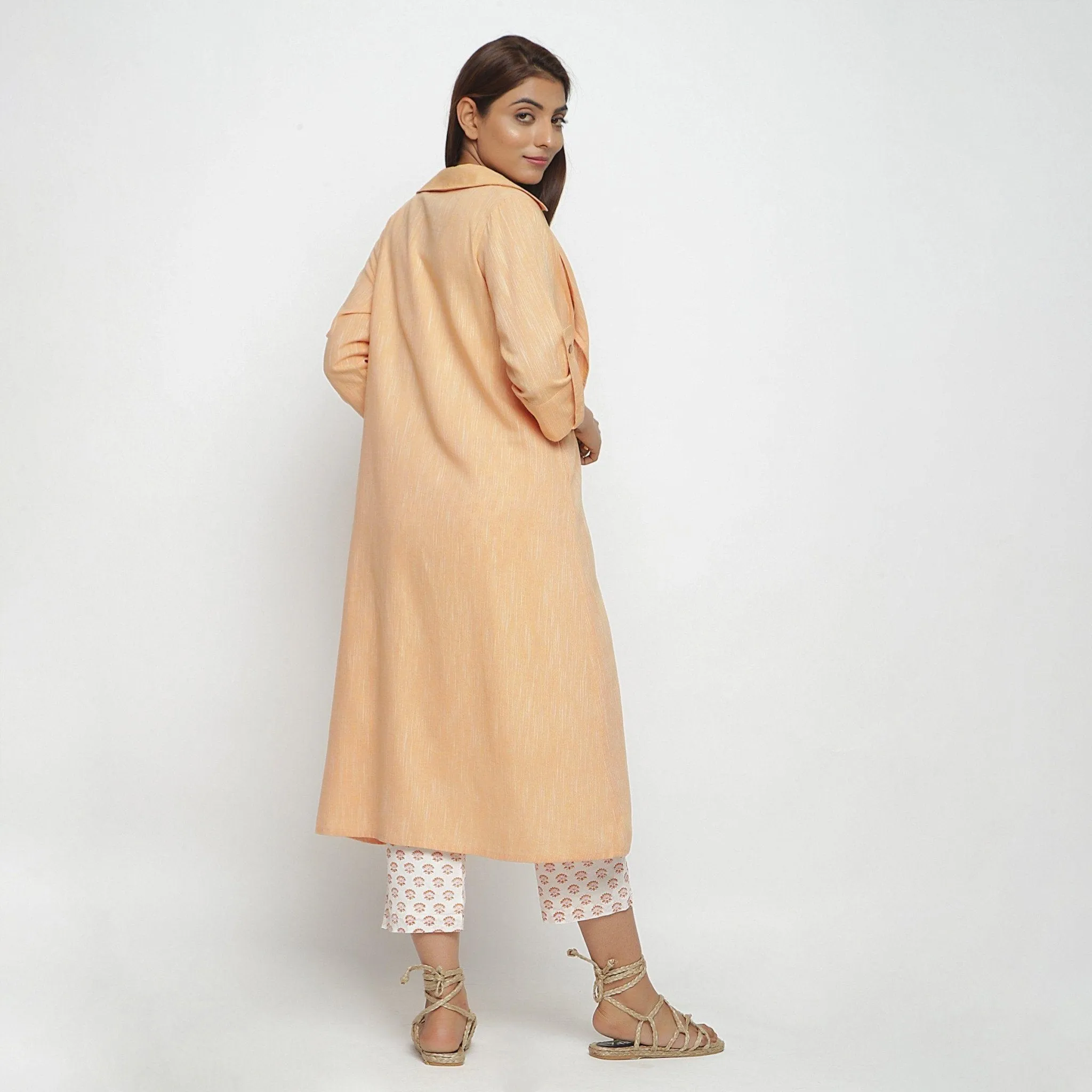 Light Yellow Yarn Dyed Cotton Lapel Collar Overlay