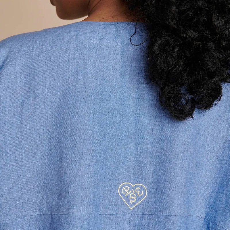 Linen Short Kurta Set for Women | Blue
