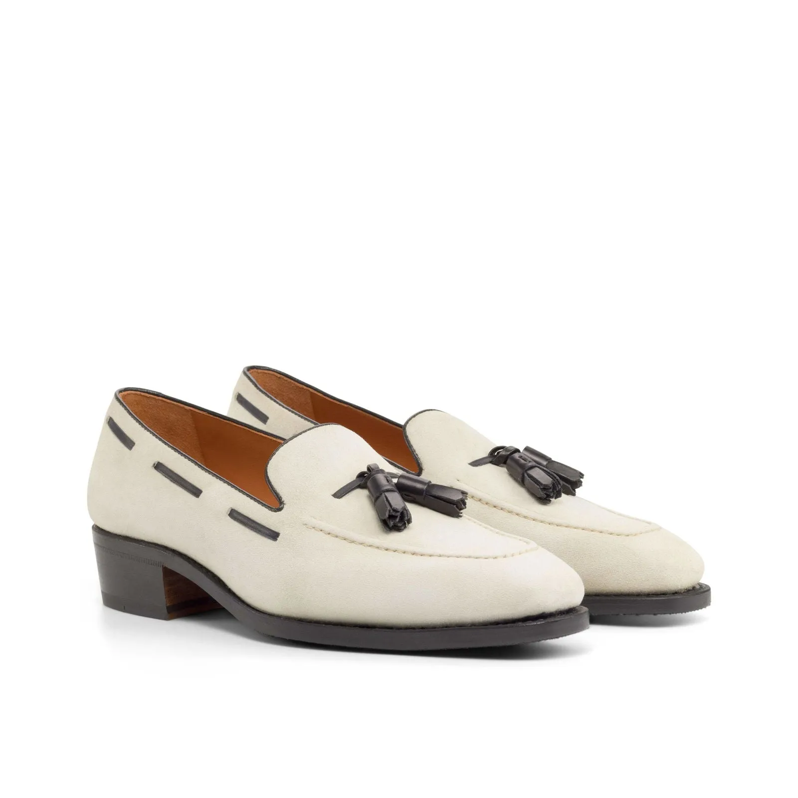 Loafer-Kid Suede, Box Calf, White, Black-Wholesale