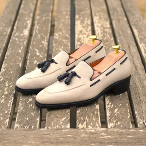 Loafer-Kid Suede, Box Calf, White, Black-Wholesale