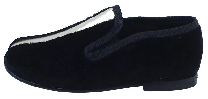 Luccini Splendid Girl's & Boy's Black Velvet Slip On Gold Leather Dress Shoe