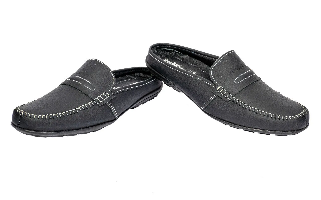 MEN BLACK LEATHER HALF SHOES 998121
