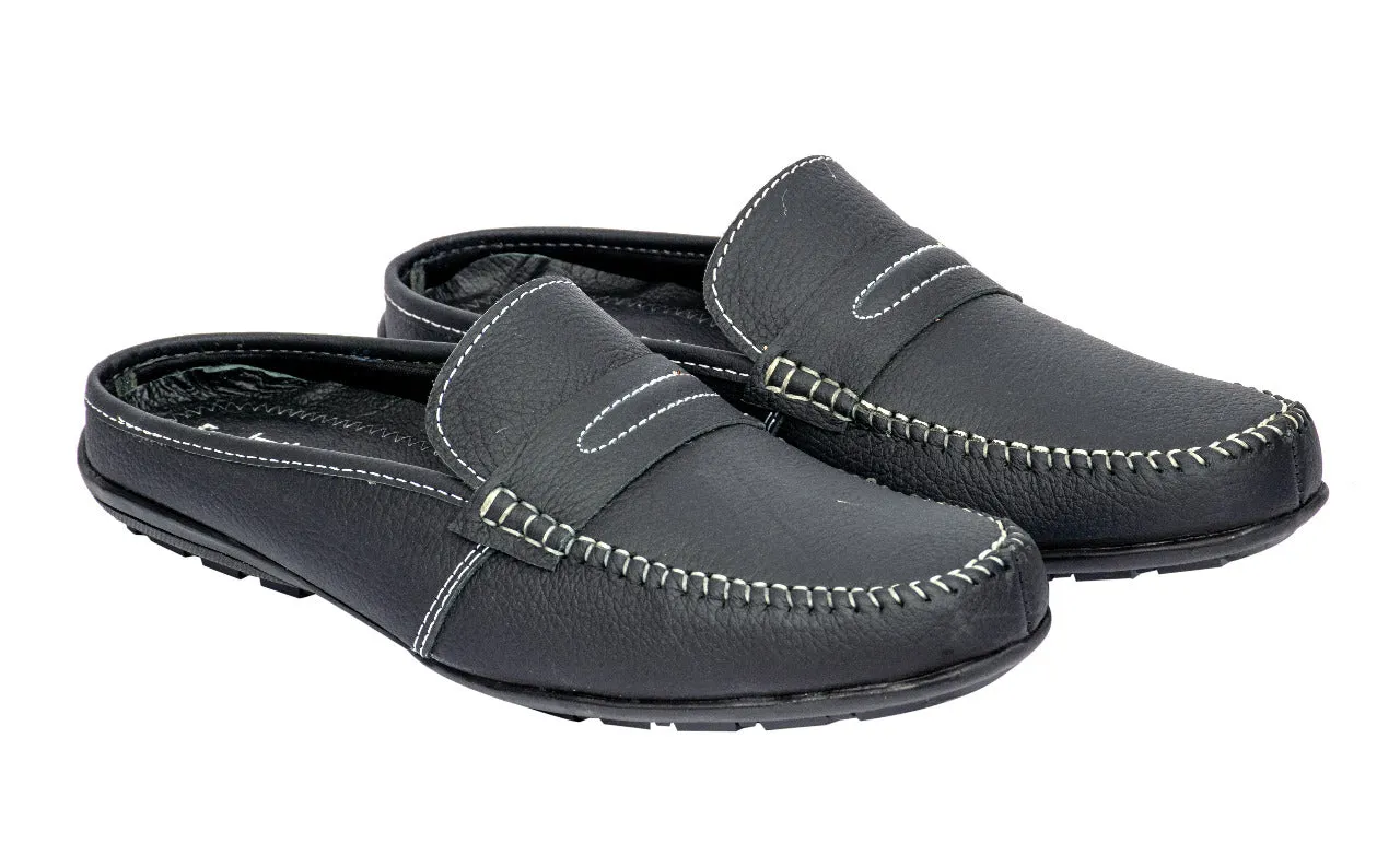 MEN BLACK LEATHER HALF SHOES 998121