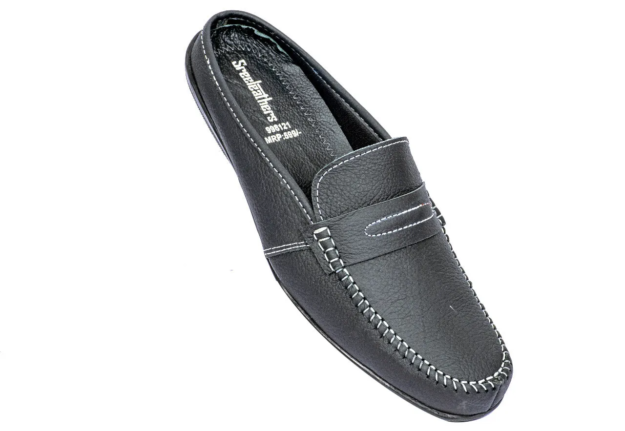 MEN BLACK LEATHER HALF SHOES 998121