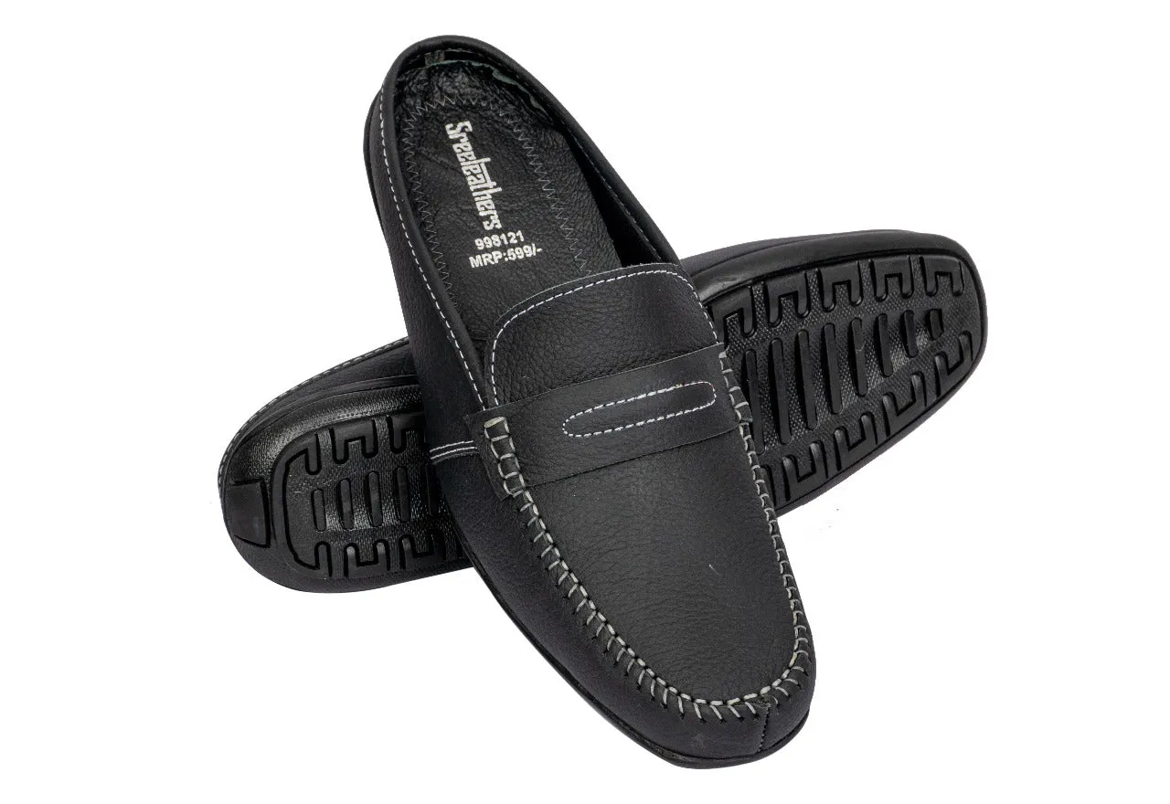 MEN BLACK LEATHER HALF SHOES 998121
