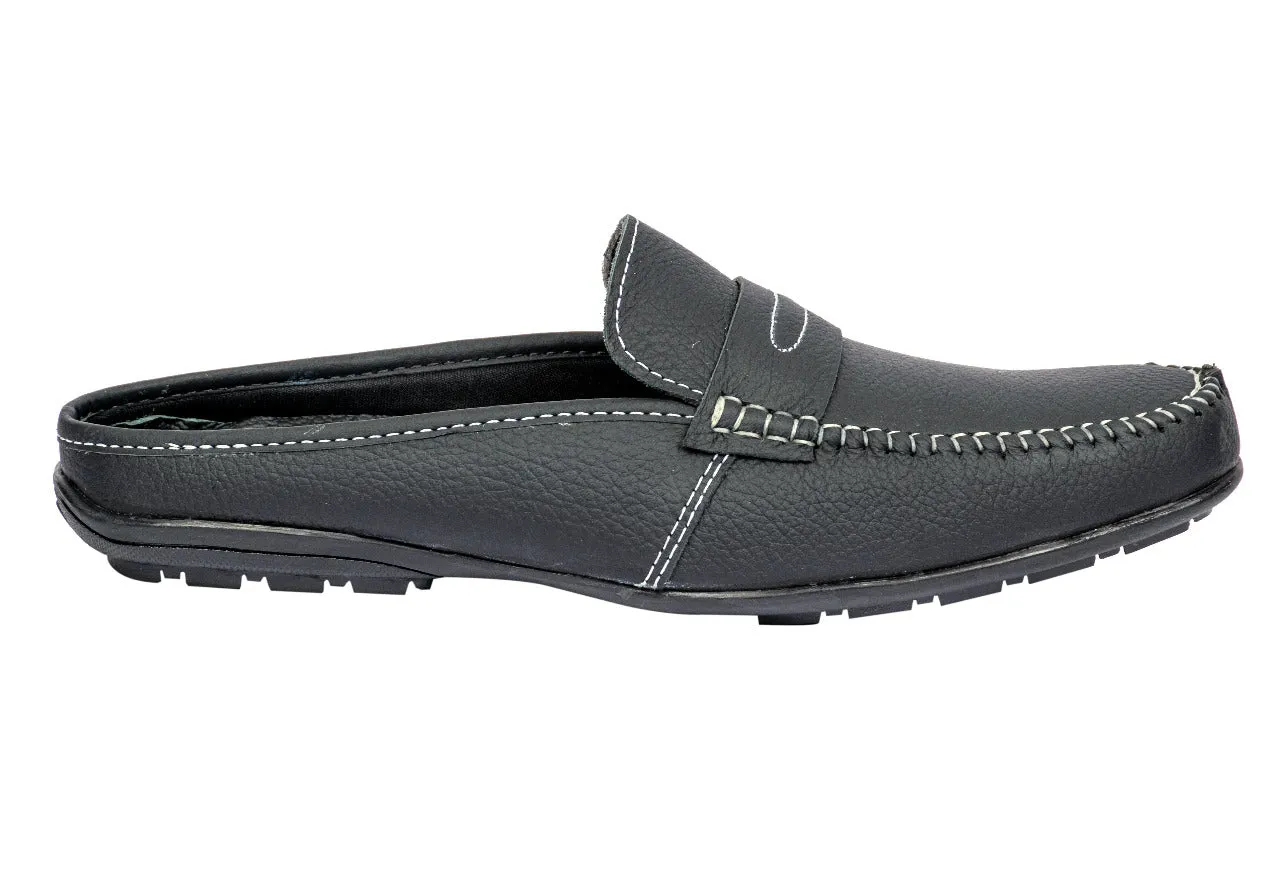MEN BLACK LEATHER HALF SHOES 998121