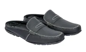 MEN BLACK LEATHER HALF SHOES 998121