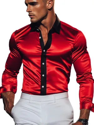 Men's Contrast Satin Long Sleeve Shirt