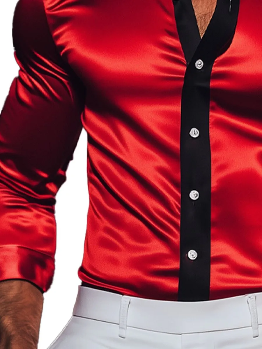 Men's Contrast Satin Long Sleeve Shirt