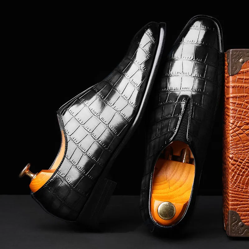 Men's Crocodile Pattern Leather British Style Business Dress Shoes