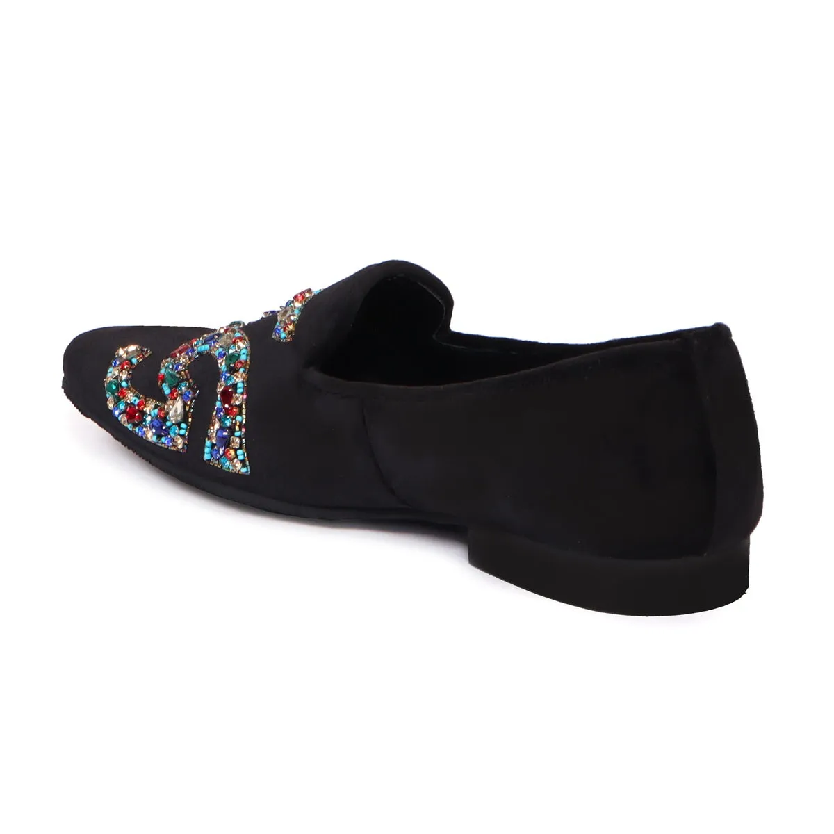 Men's Slip-On Shoes with Crystal Stones Multi-Color Mixed LEGEND Embellished in Black Velvet