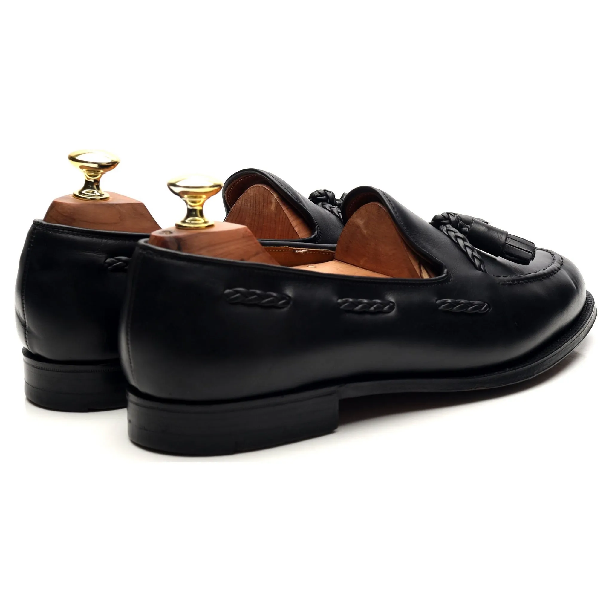 'Millfield' Black Leather Tassel Loafers UK 7 G
