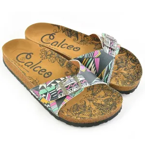 Mint & Pink Geometric Buckle-Accent Sandal CAL903