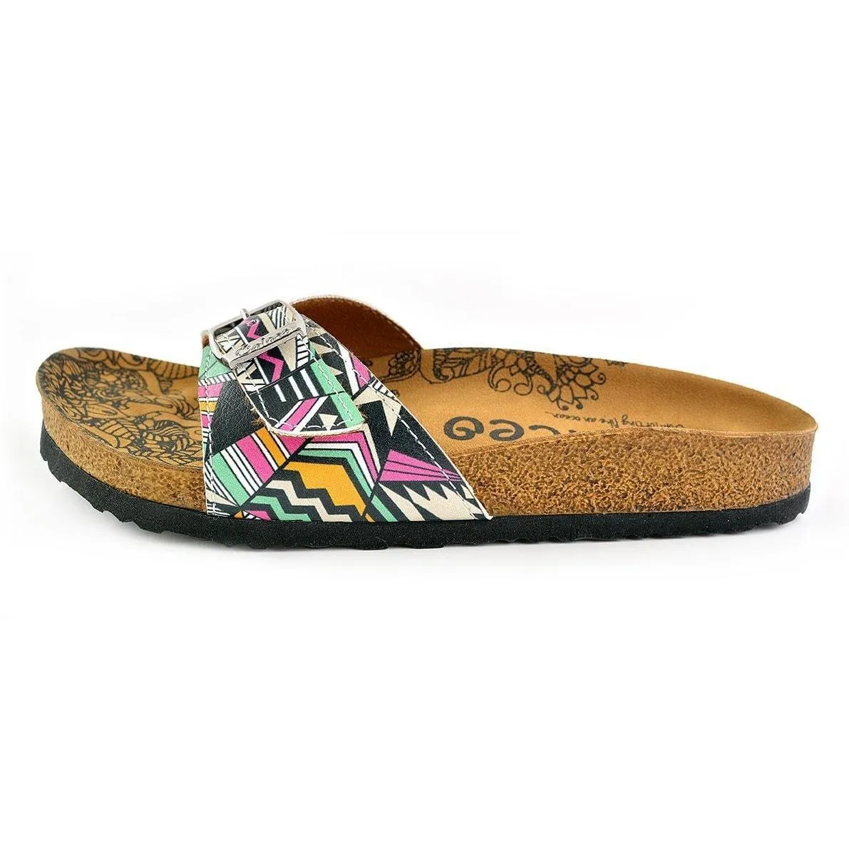 Mint & Pink Geometric Buckle-Accent Sandal CAL903