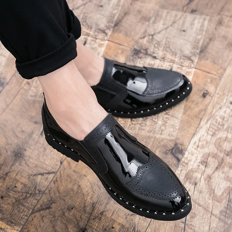 Mixed Patent Leather Men Perforated Wingtip Shoes