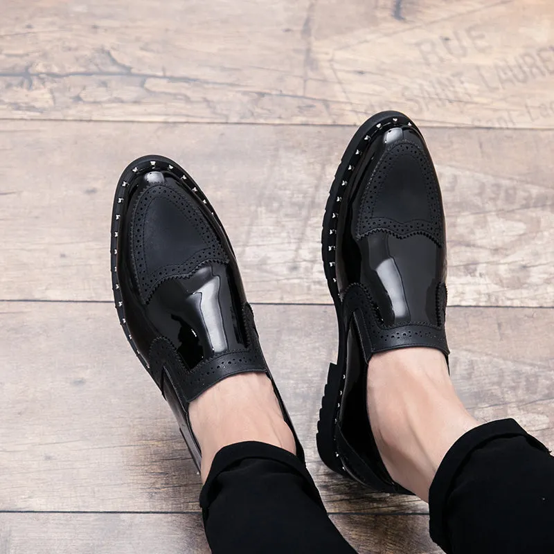 Mixed Patent Leather Men Perforated Wingtip Shoes