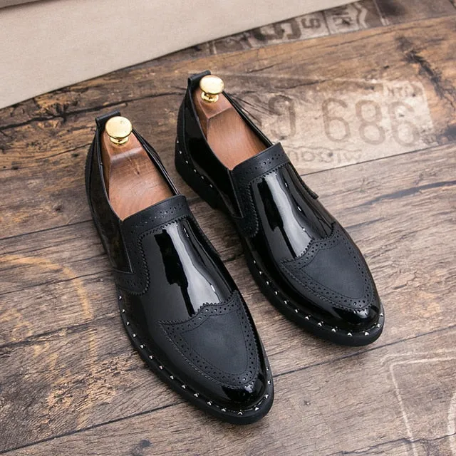 Mixed Patent Leather Men Perforated Wingtip Shoes